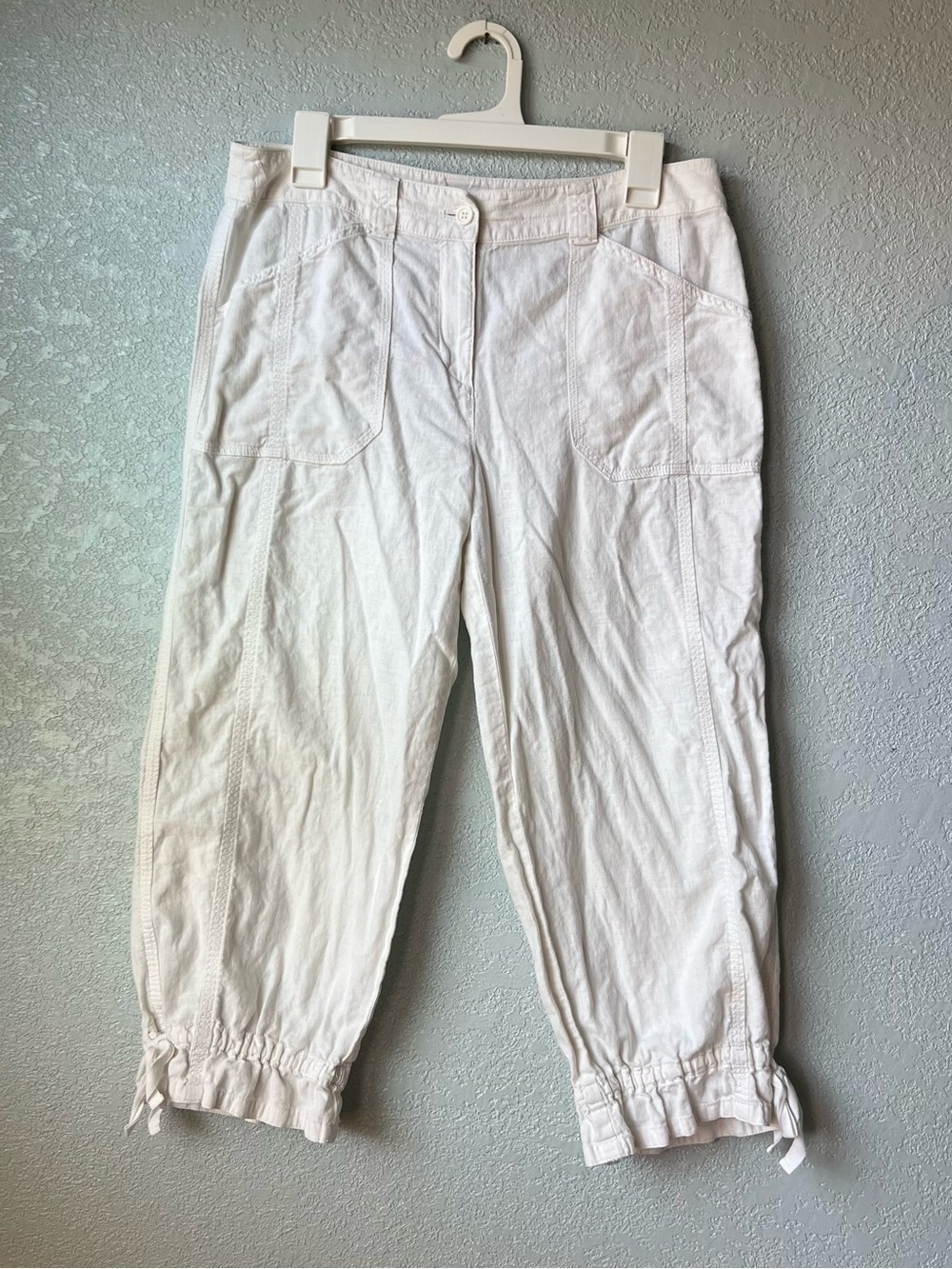 Y2K Jones New York Sport White Linen Cargo Capri Pants Size 8